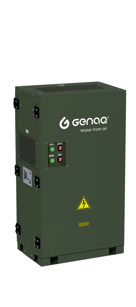 Generador de agua atmosférica GENAQ Cumulus C50 — uso militar y emergencias